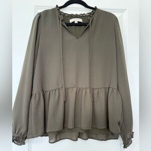 LOFT Olive Ruffle Peplum Blouse